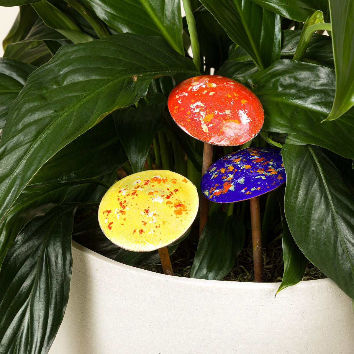 Enamel Copper Mushroom Garden Stakes