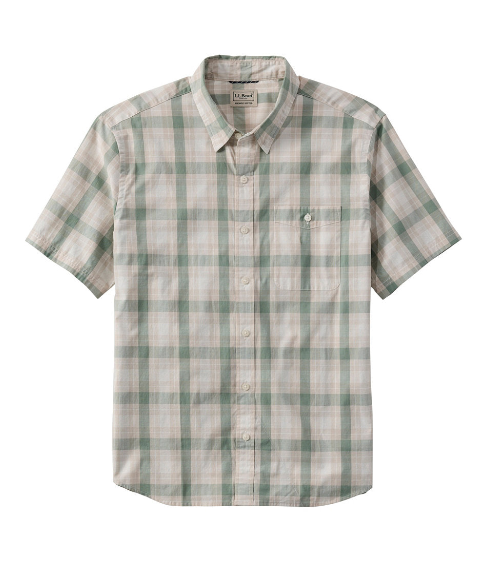 Men's Comfort Stretch Performance® Chambray Shirt, Short-Sleeve, Slightly Fitted Untucked Fit, Plaid | L.L.Bean on sale