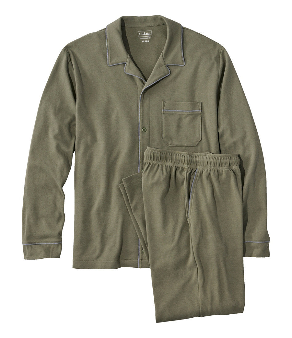 Men's Bean's Cotton Knit Pajamas, Button-Front PJ Set | L.L.Bean US